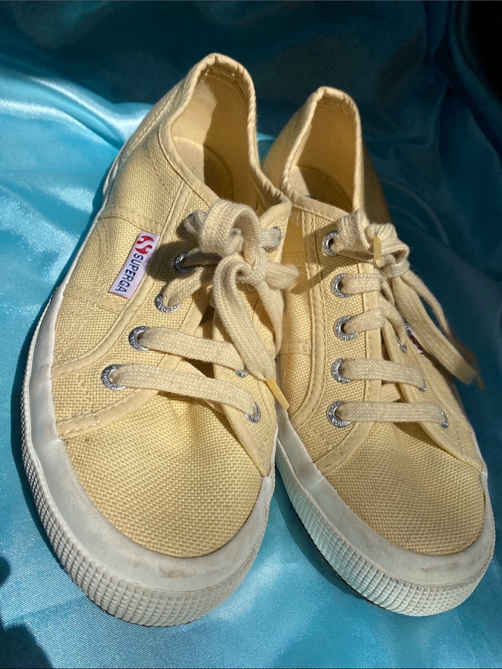 Superga Canvas Lace-Up Sneakers Shoes in Pale Yellow